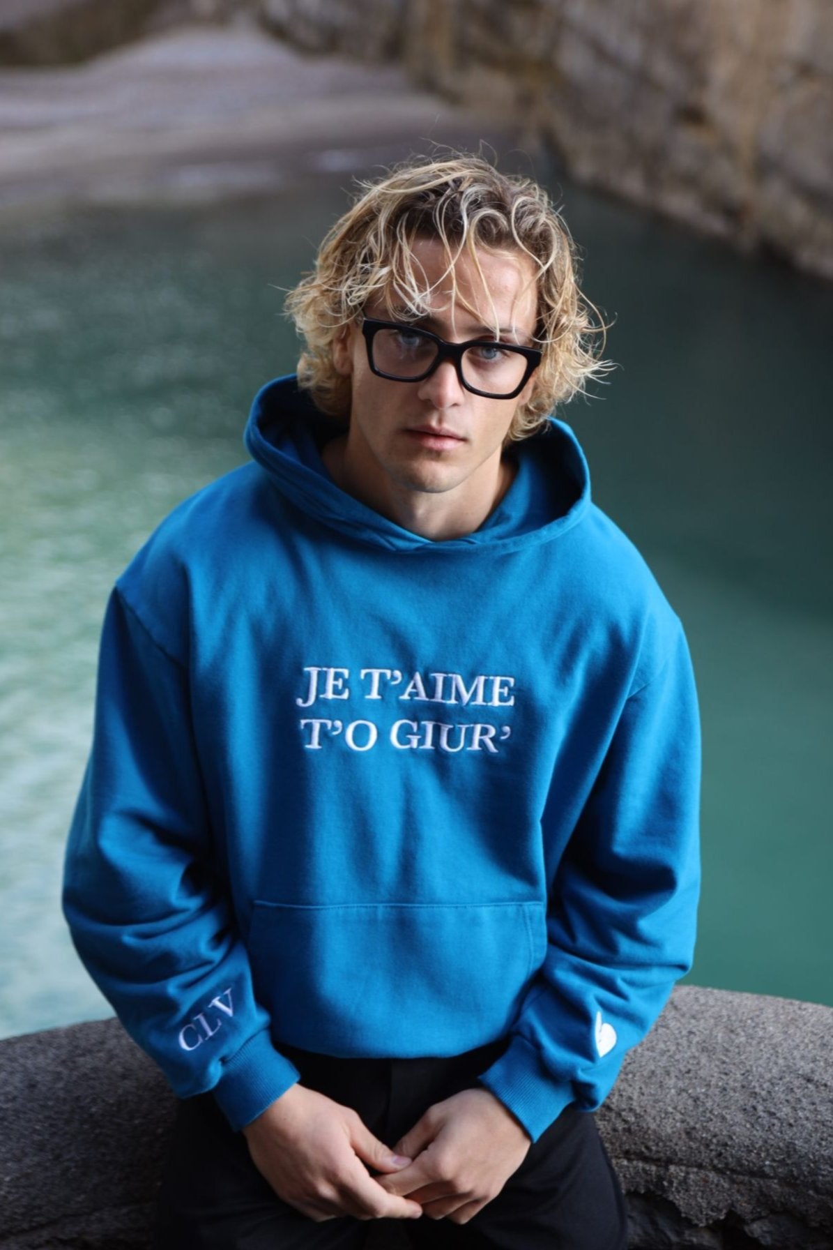 Hoodie Blu Ottanio boxy fit - JE T'AIME T'O GIUR'