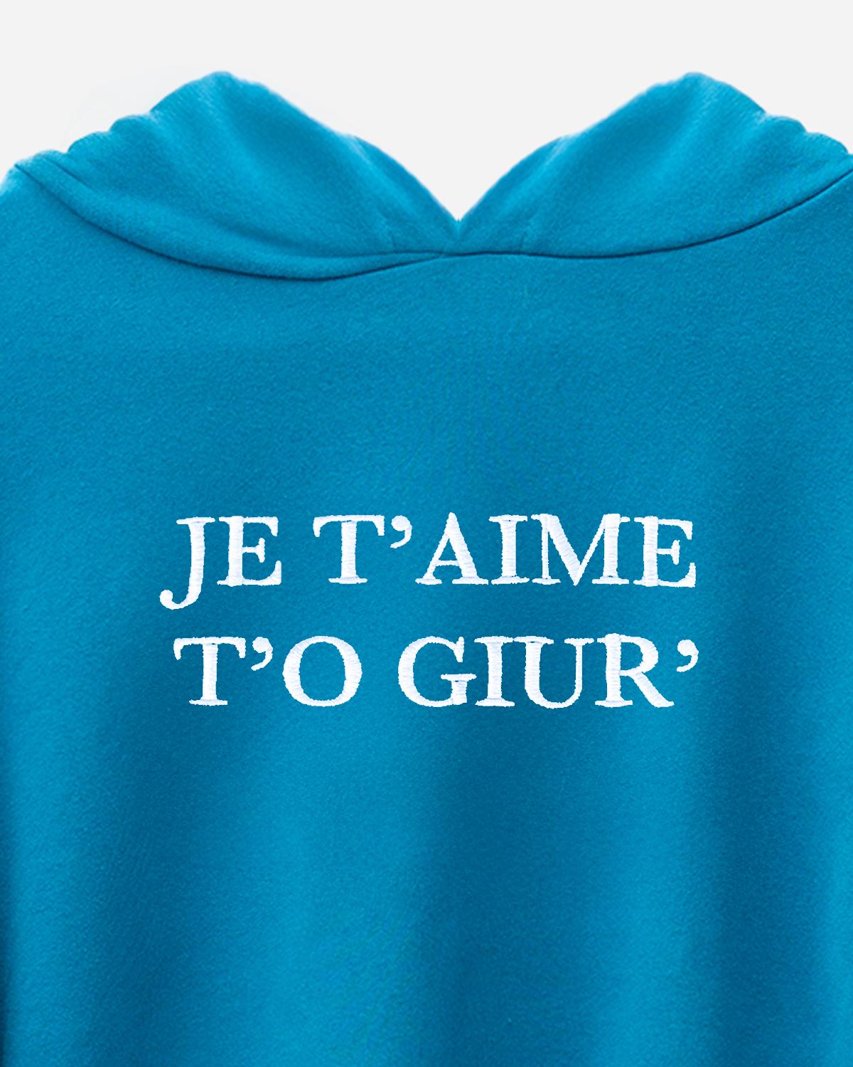 Hoodie Blu Ottanio boxy fit - JE T'AIME T'O GIUR'