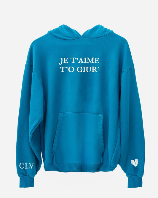 Hoodie Blu Ottanio boxy fit - JE T'AIME T'O GIUR'